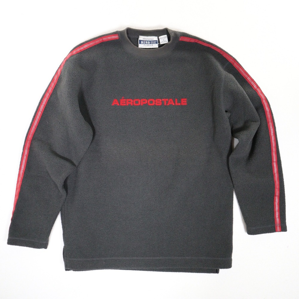 Vtg Y2K Aeropostale Pullover Sweatshirt Fleece Spellout Crewneck Gray Men S